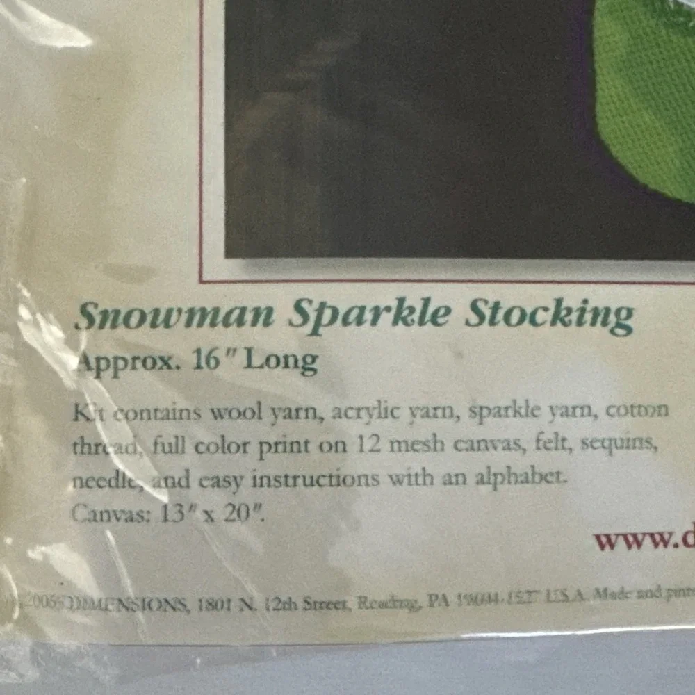 Dimensions Needlepoint Snowman Sparkle Stocking Craft Kit #9134 Approx 16